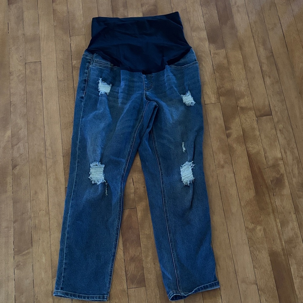 Time and Tru Women's Blue Distressed Maternity Jeans - Picture 1 of 2